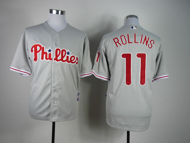Men Philadelphia Phillies 11 Rollins Grey MLB Jerseys